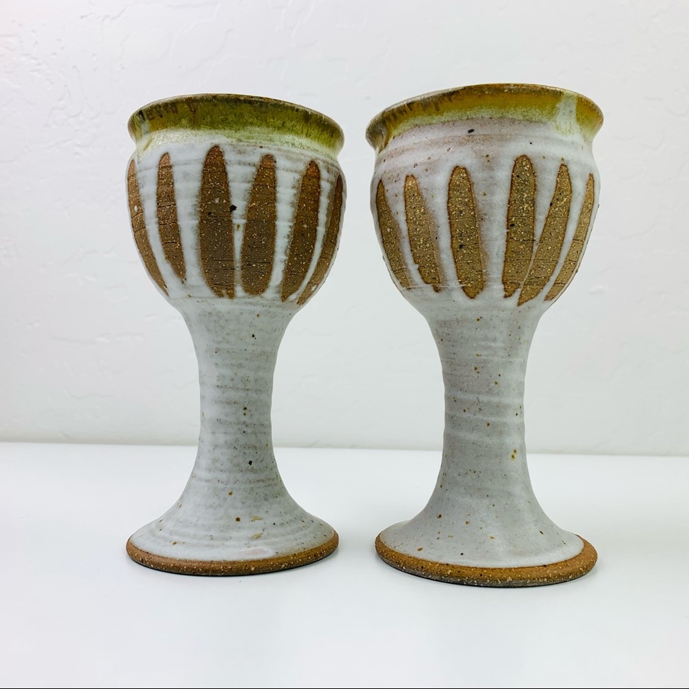 1976 Studio Drip Glazed Pottery Goblet Set